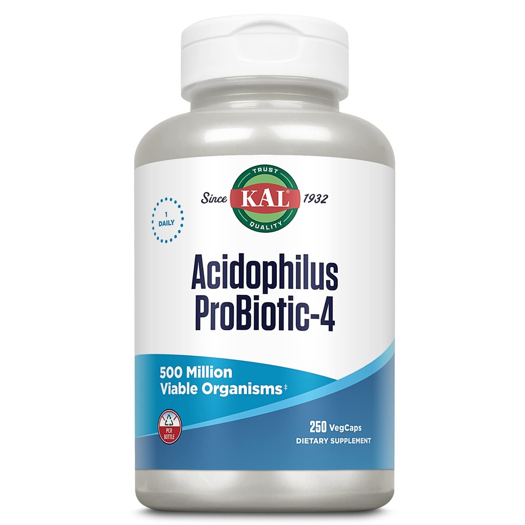 KAL Acidophilus ProBiotic-4, 500 εκατομμύρια CFUs, Τέσσερα προβιοτικά στελέχη, Προβιοτικά για γυναίκες και άνδρες, Παγωμένα Αποξηραμένα, L. acidophilus, L. bulgaricus, S. thermophilus, B. bifidum, 250 υπηρεσίες, 250 VegCaps