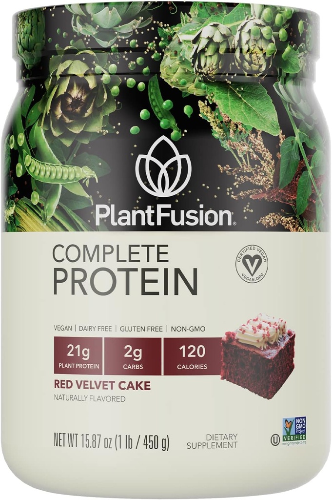PlantFusion Complete Vegan Protein Powder - Plant Based Protein Powder With BCAAs, Digestive Enzymes and Pea Protein - Keto, Gluten Free, Soy Free, Non-Dairy, No Sugar, Non-GMO - Red Velvet 1 lb