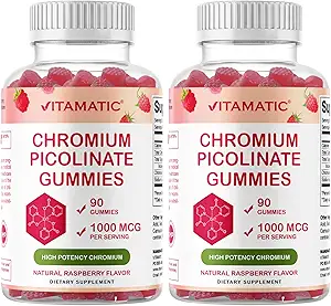 Vitamatic Chromium Picolinate 1000 mcg - 90 Gummies - Υψηλή ισχύς Chromium - Βατόμουρο Γεύση (Σύνολο 180 Gummies) 2 συσκευασίες