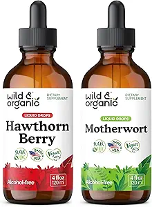 Άγρια & οργανικά Hawthorn Βάμμα μούρων 4 fl oz & Motherwort Βάμμα 4 fl oz