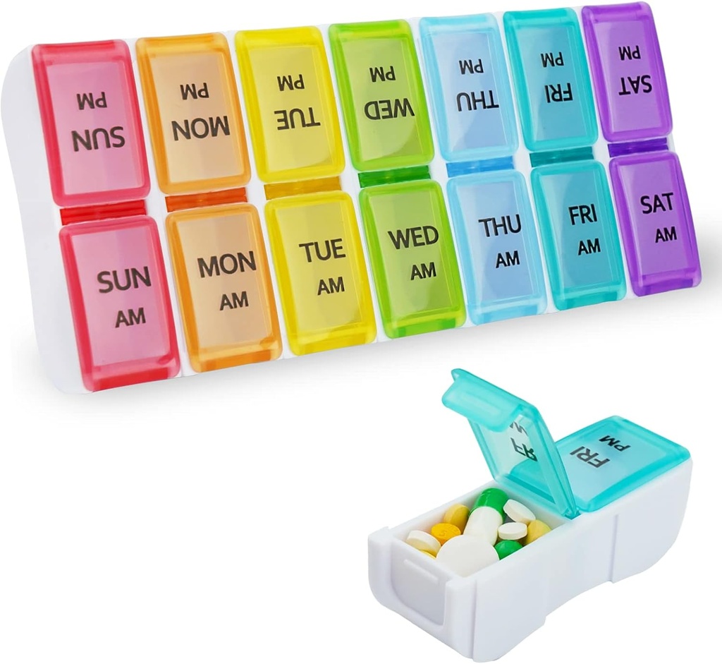 DailyRest Pill Organizer 2 Times a Day, Pill Box 7 Day, AM PM Pill Case, Detachable Weekly Pill Container, Rainbow See-Through Lids, Travel Portable Medicine Container for Pill/Vitamins/Supplements
