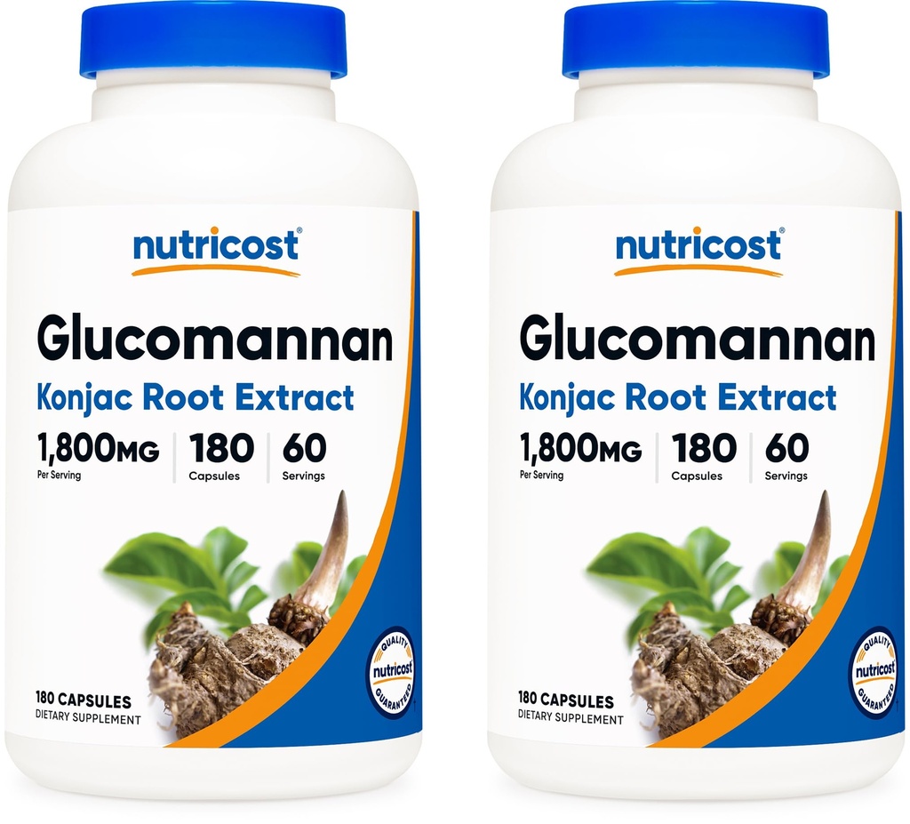 Nutricost Γλυκομαννάνη 1.800mg ανά Σερβίρισμα, 180 κάψουλες (2 φιάλες)