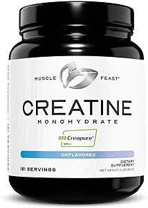 Μύες Feast Creapure Creatine Monohydrate σκόνη, Vegan Keto Φιλική γλουτένη-ελεύθερος, Μαζική Κεραυνός, συμπλήρωμα αποκατάστασης μυών και Εμπιστευμένη Creatine για μυϊκή ανάπτυξη, σκόνη Creatine, Unflaved, 2lb