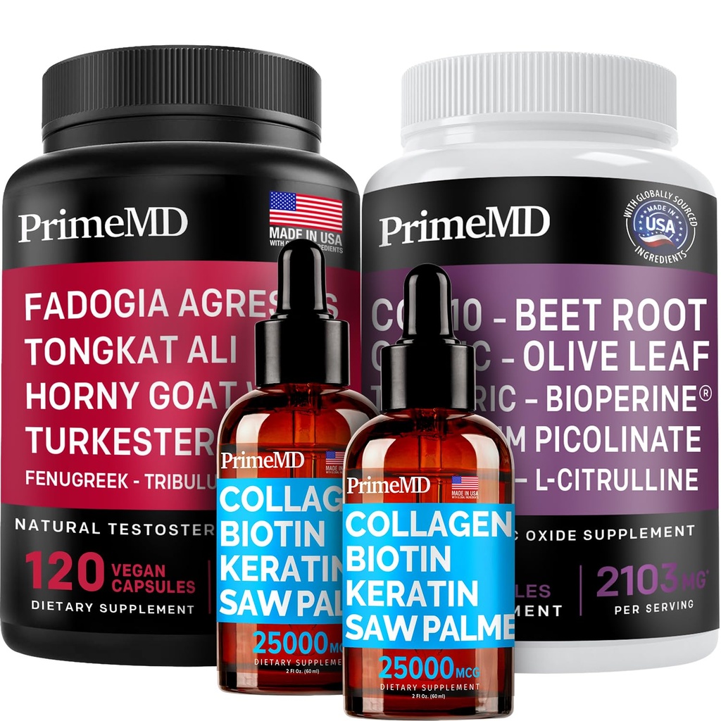 Liquid Collagen Biotin (2pk), Fadogia Tongkat Ali (1pk), και Nitric Oxide (1pk) Συμπλήρωμα Bundle - Ισχυρές βιταμίνες για τα μαλλιά, το δέρμα, τα νύχια, την καρδιά, την ενέργεια, και την τεστοστερόνη Υποστήριξη - Μη ΓΤΟ, Vegan