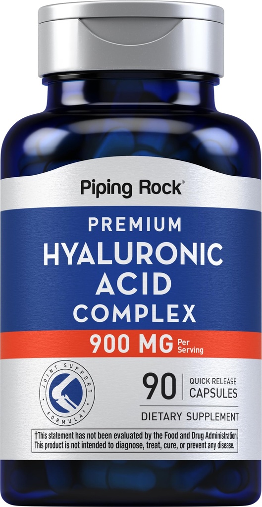 Piping Rock Hyaluronic Acid Supplement | 900mg | 90 Capsules | with MSM and Collagen | Premium Complex Pills | Non-GMO, Gluten Free