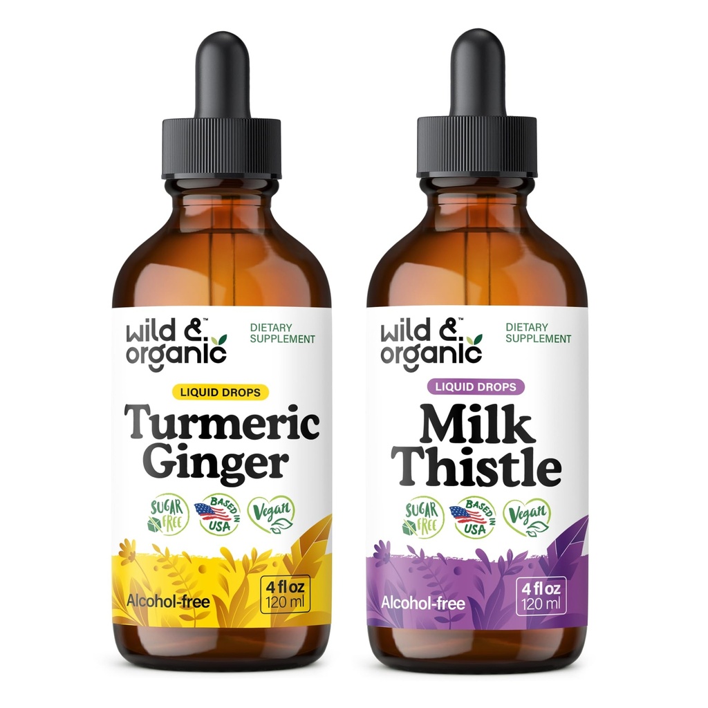 Wild & Organic Turmeric Ginger Tincture 4 fl oz & Milk Thistle Tincture 4 fl oz
