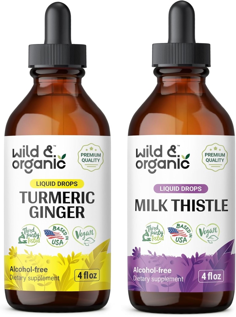 Wild & Organic Turmeric Ginger Tincture 4 fl oz & Milk Thistle Tincture 4 fl oz