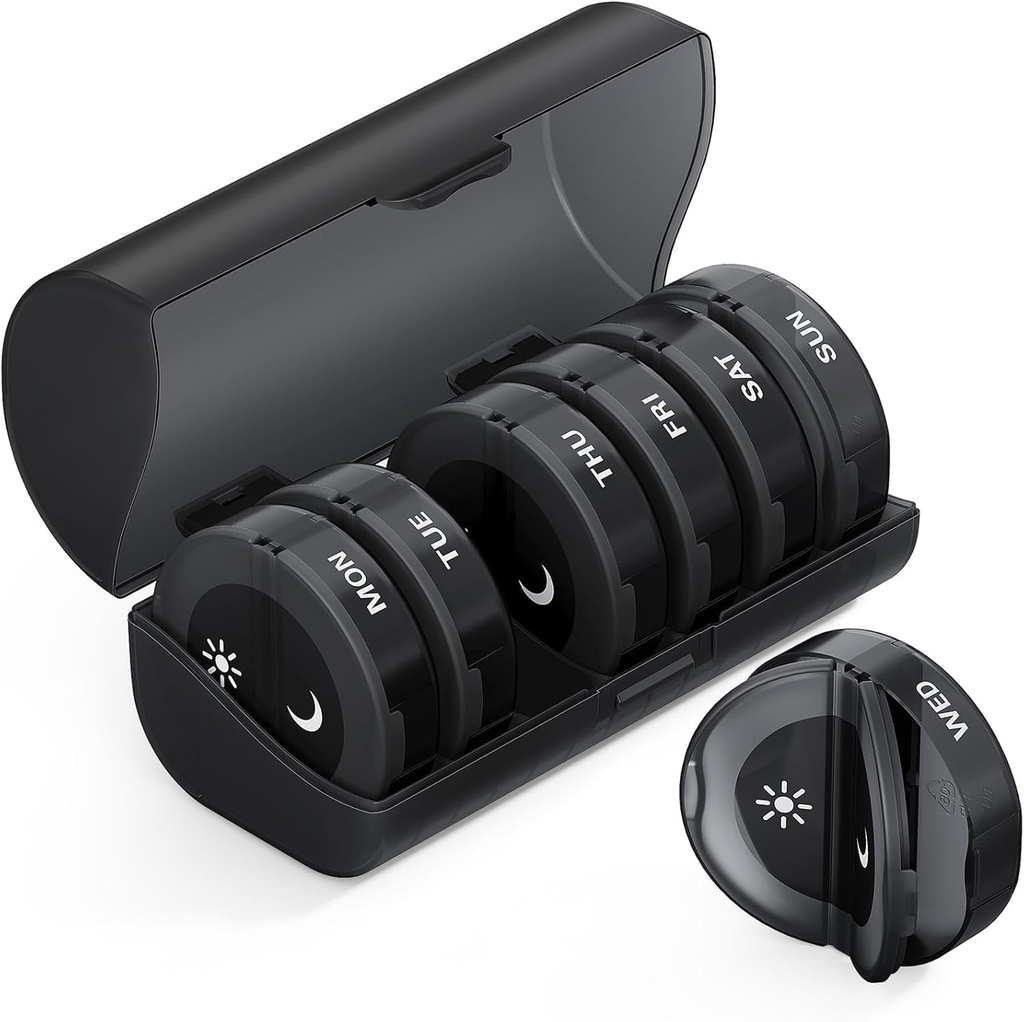 TakeMag Pill Organizer 2 φορές την ημέρα, Medicine Pills Organizer, Weekly Pill Organizers AM PM Pill Box, Μεγάλη Χωρητικότητα 7 Day Pill Box για την ιατρική / Vitamin / Fish Oil / Συμπληρωματικά (Μαύρο)