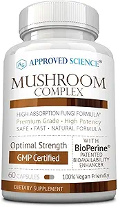 Approved Science Mushroom Complex - Support The Immune System and Cognitive Function - with Lion’s Mane, Chaga, Reishi, Turkey Tail, Shiitake, Oyster, and More - 60 Capsules - Vegan