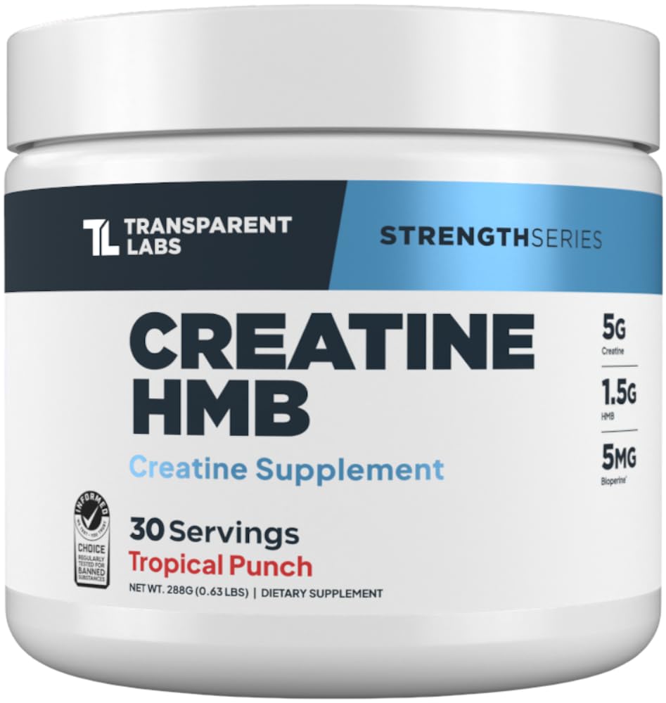 Διαφανή εργαστήρια Creatine HMB - Creatine Monohydrate σκόνη με HMB για μυϊκή ανάπτυξη, αυξημένη δύναμη, αυξημένη παραγωγή ενέργειας, και βελτιωμένη αθλητική απόδοση - 30 εξυπηρετούν, Τροπικό Punch