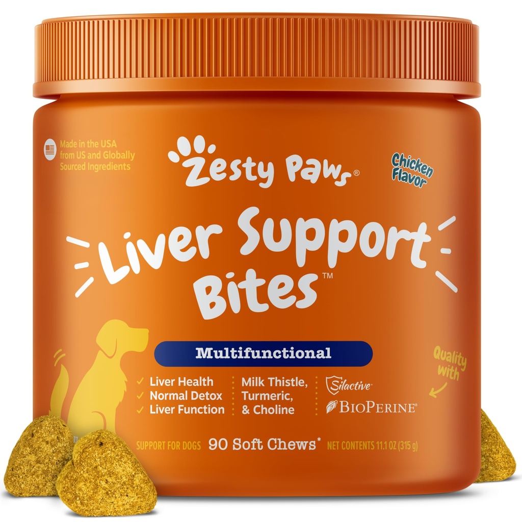 Zesty Paws συμπλήρωμα υποστήριξης ήπατος για σκύλους - με εκχύλισμα γαϊδουράγκαθου γάλακτος, κουρκουμίνη κουρκουμίνη, χολίνη - μαλακή φόρμουλα μάσα - για τη λειτουργία του ήπατος σκύλου