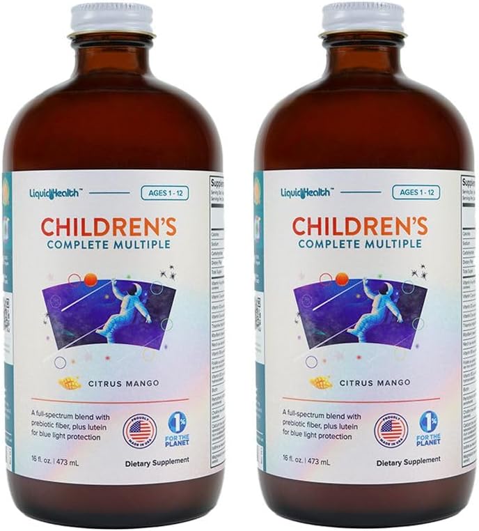 LIQUIDHEALTH Children's Complete Liquid Multivitamin for Kids, Toddlers - Ουσιώδεις Βιταμίνες, Θρεπτικά συστατικά & Ορυκτά, Ανοσοποιητική Υποστήριξη, Υγεία των Ούρων - Made in The USA, Vegan, Non GMO, Sugar-Free (2 Pack)