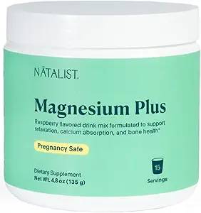 NATALIST Magnesium Plus 300 mg Drink Mix with Calcium & Vitamin D3 - Complete Whole Body Replenish & Relax Supplements for Women - Vegetarian, Gluten-Free Raspberry Flavor Powder - 15 Servings