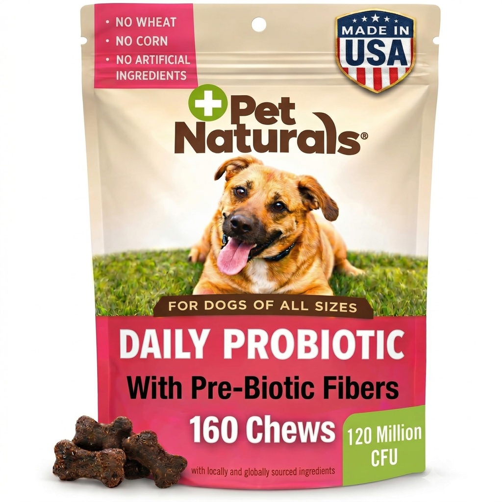 Pet Naturals Καθημερινή Προβιοτική για σκύλους, γεύση πάπιας, 160 μάσημα - 120M CFUs Pre και τα προβιοτικά για σκύλους Digestive Υγεία, Υγεία των ούρων, Ανοσολογική Υποστήριξη, Διάρροια, Αλλεργίες και φαγούρα