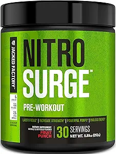 Jacked Factory NITROSURGE Preworkout Supplement - Ατελείωτη ενέργεια, στιγμιαία κέρδη δύναμη, σαφή εστίαση & Έντονες αντλίες - ΟΧΙ Booster & Ισχυρή Preworkout Energy Powder - 30 εξυπηρετούν, Punch φρούτων