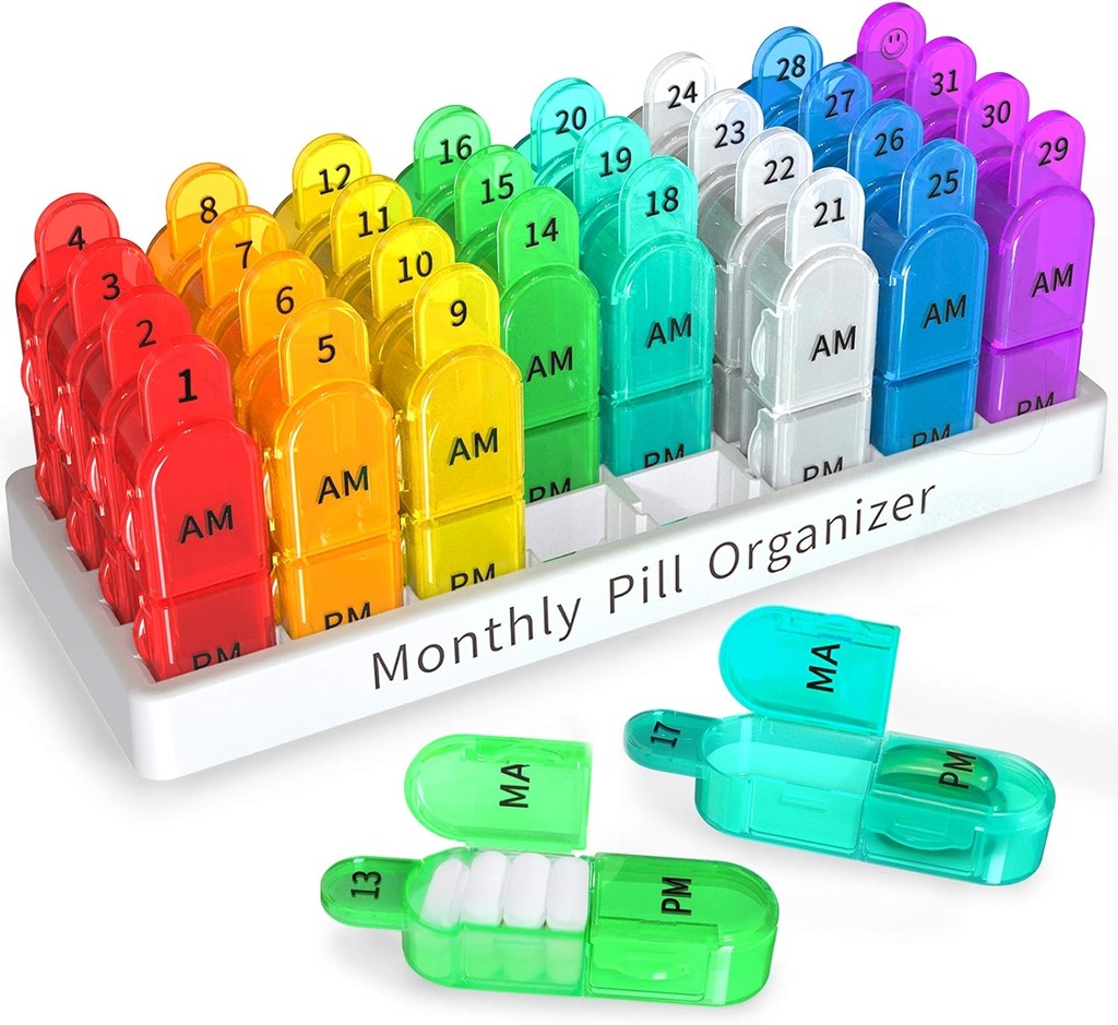 Zoksi Monthly Pill Organizer 2 φορές την ημέρα, 30 Day Pill Box Organizer Am Pm, Daily Pill Case with 32 Large Compartments for Each Day, Portable Travel Pill Container for Vitamins and Medicine