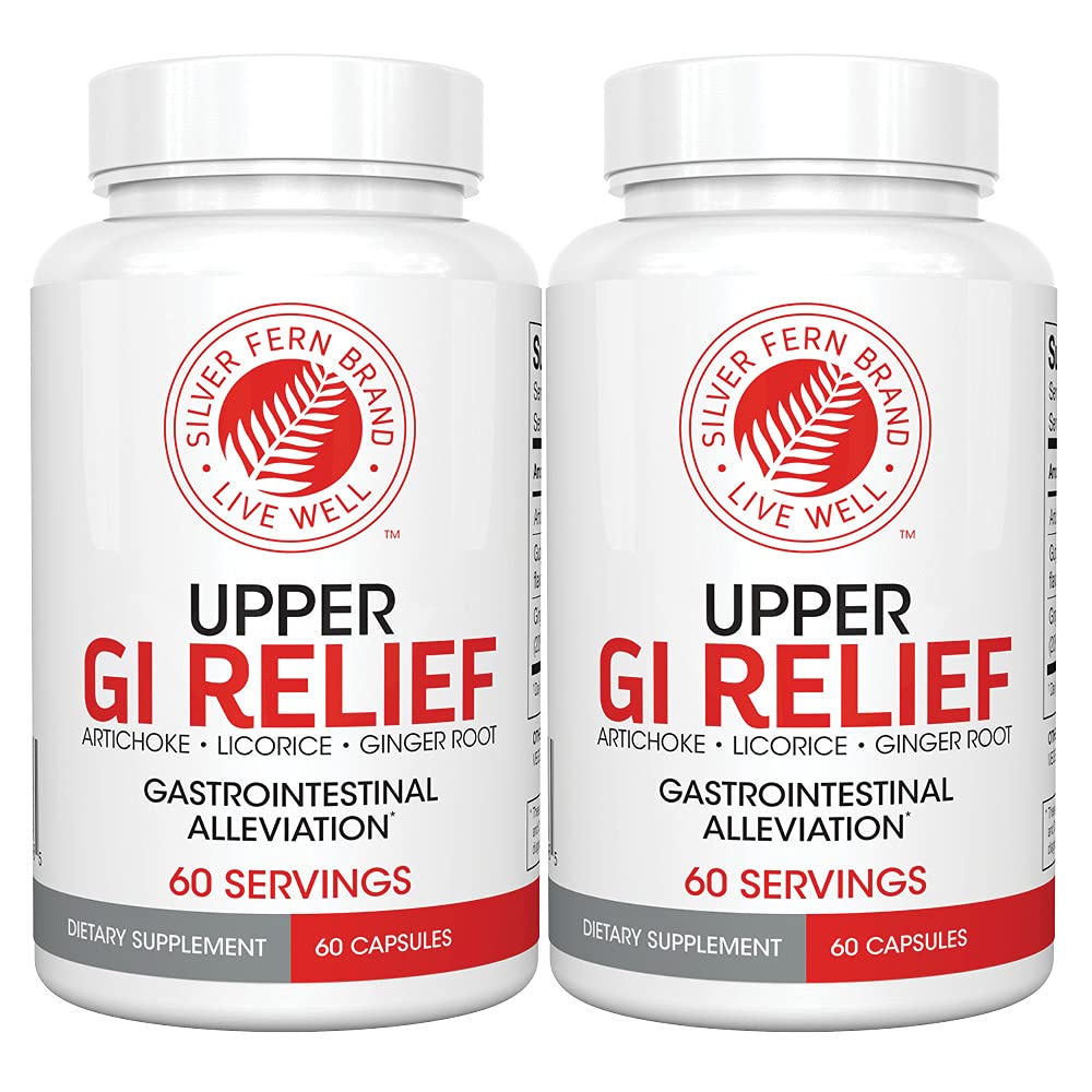 Silver Fern GI Relief - Φυσικό συμπλήρωμα βοτάνων - Όλα φυσικά με εκχύλισμα φύλλων Artichoke, εκχύλισμα ρίζας Ginger, και GutGuard Flavonoids Licorice (2 μπουκάλια - 120 κάψουλες - 60 ημέρες εφοδιασμού)