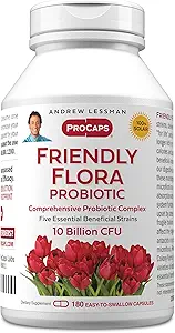 ANDREW LESSMAN Friendly Flora Probiotic 180 Κάψουλες - 10 δισεκατομμύρια CFU, περιεκτική ανάμειξη των πέντε προβιοτικών σπειρών, ισχυρό ανοσοποιητικό και πυγμή υποστήριξη. Προβιοτικά για γυναίκες ή άνδρες