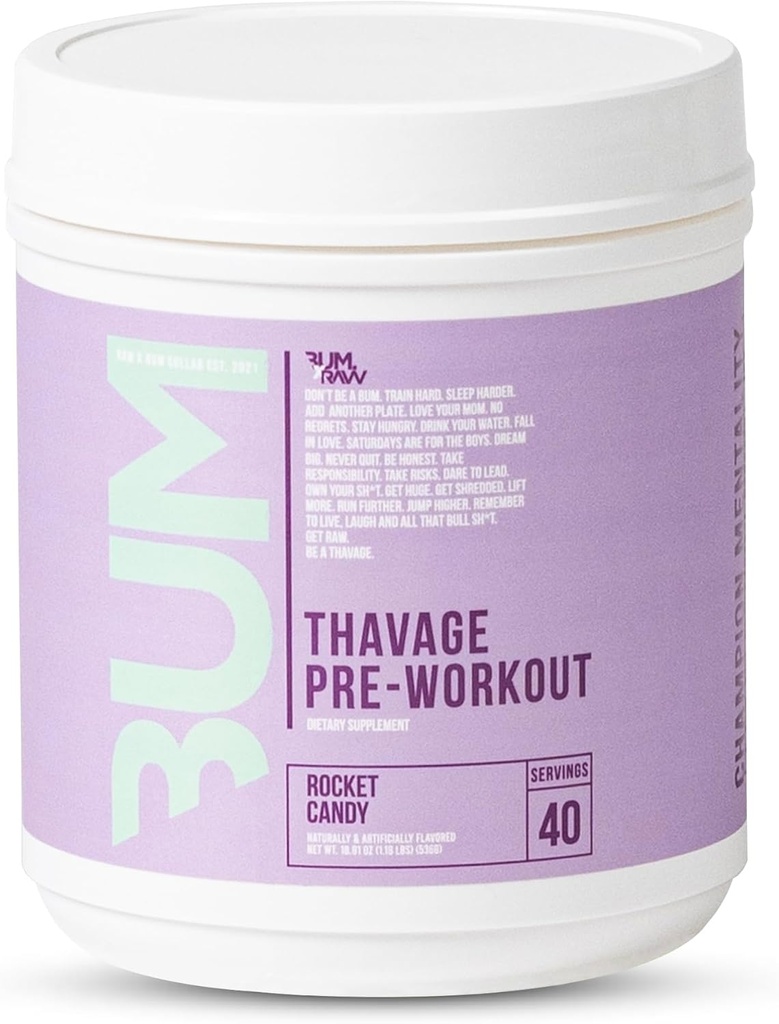RAW Pre Workout Powder, Thavage (Rocket Candy) - Chris Bumstead Sports Συμπλήρωμα διατροφής για άνδρες & γυναίκες - CbumPreworkout για την προπόνηση, ενυδάτωση, ψυχική εστίαση & ενέργεια - 40 εξυπηρετήσεις