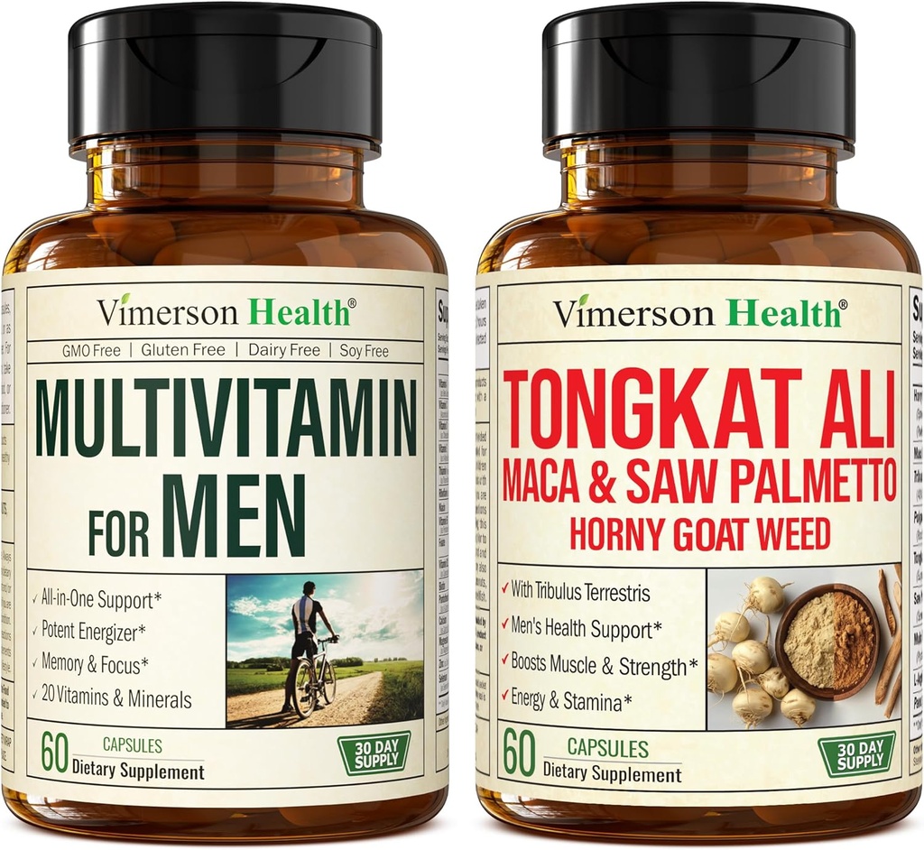 Vimerson Υγεία Multivitamin για άνδρες & Tongkat Ali για άνδρες με κέρατο κατσικίσιο ζιζάνιο, σκόνη ρίζας Maca, Tribulus Terrestris, Saw Palmetto εκχύλισμα