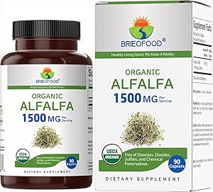 Brieofood Organic Alfalfa 1500mg, 45 Servings, Vegetarian, Gluten Free, 90 Vegetarian Tablets