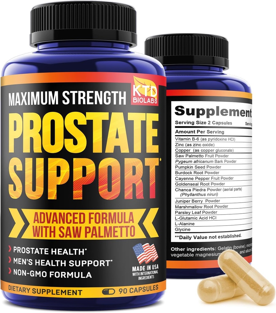 Prostate Supplements for Men - 90 Natural Prostate Health Capsules - Pumpkin Seeds, Pygeum and Saw Palmetto for Men Bladder Control and Healthy Urinary Tract Support- Made in USA