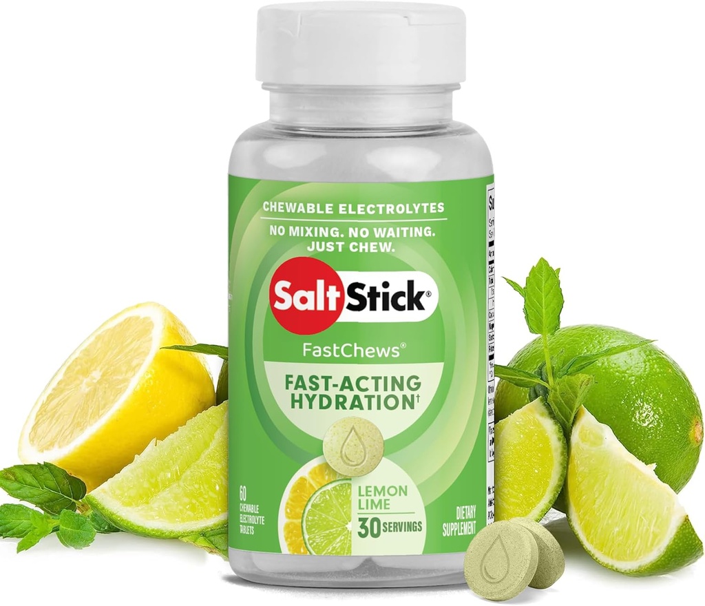 SaltStick Electrolyte FastChews - 60 Count Lemon Lime Flavor - Μασώμενα Ηλεκτρολυτικά Δισκία για Ενυδάτωση, Δισκία Αλάτι, Αφυδάτωση