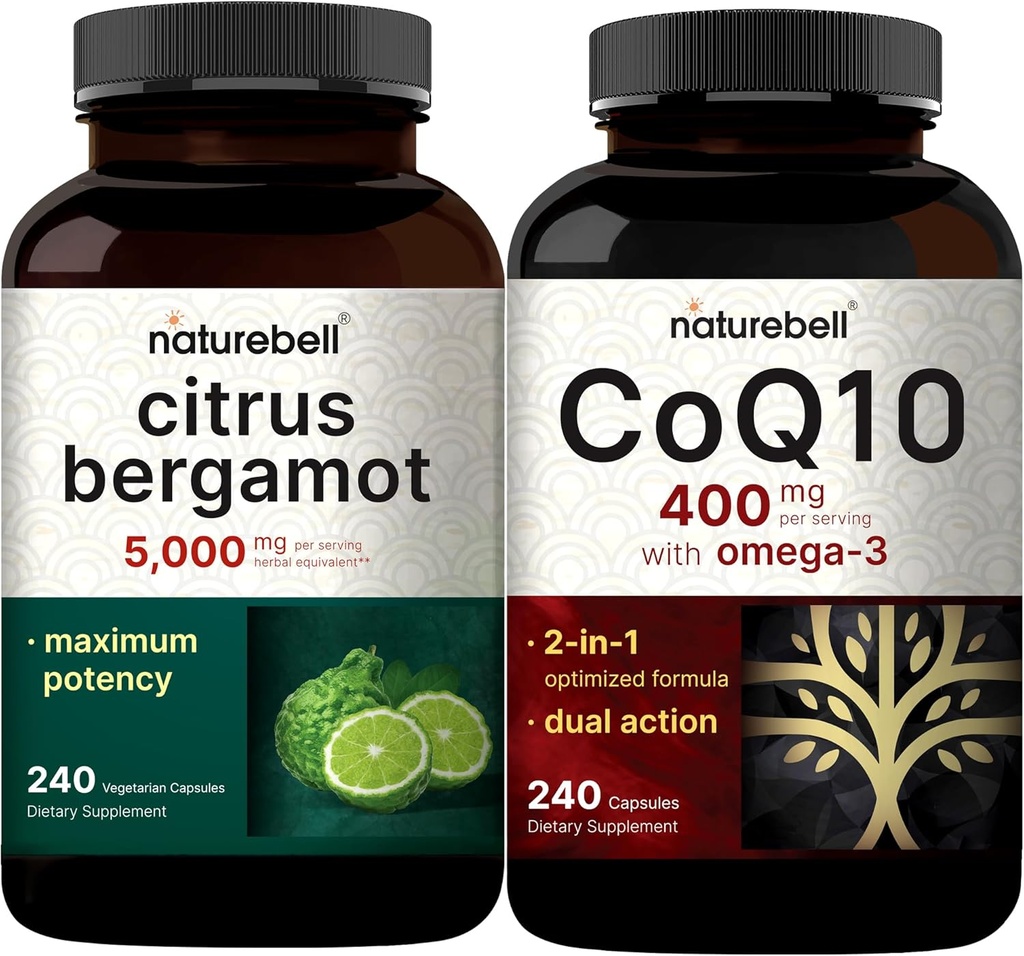 NatureBell CoQ10 400mg Κάψουλες με Ωμέγα 3 Λιπαρά Οξέα & Εσπεριδοειδή Κάψουλες Bergamot Veggie 5.000 mg Ισοδύναμο Πακέτο Bundle 