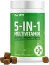 Pet MD 5in1 Dog Multivitamin - 30 Ουσιώδεις Βιταμίνες, Ορυκτά & Θρεπτικά συστατικά για το δέρμα & το παλτό, Hip & Joint, Διέγερση, Ανοσοποιητικό & Ανώτερος Σκύλος Βιταμίνες - Γλυκοζαμίνη, Ωμέγα 3 6 9, & Προβιοτικά - 120 ct