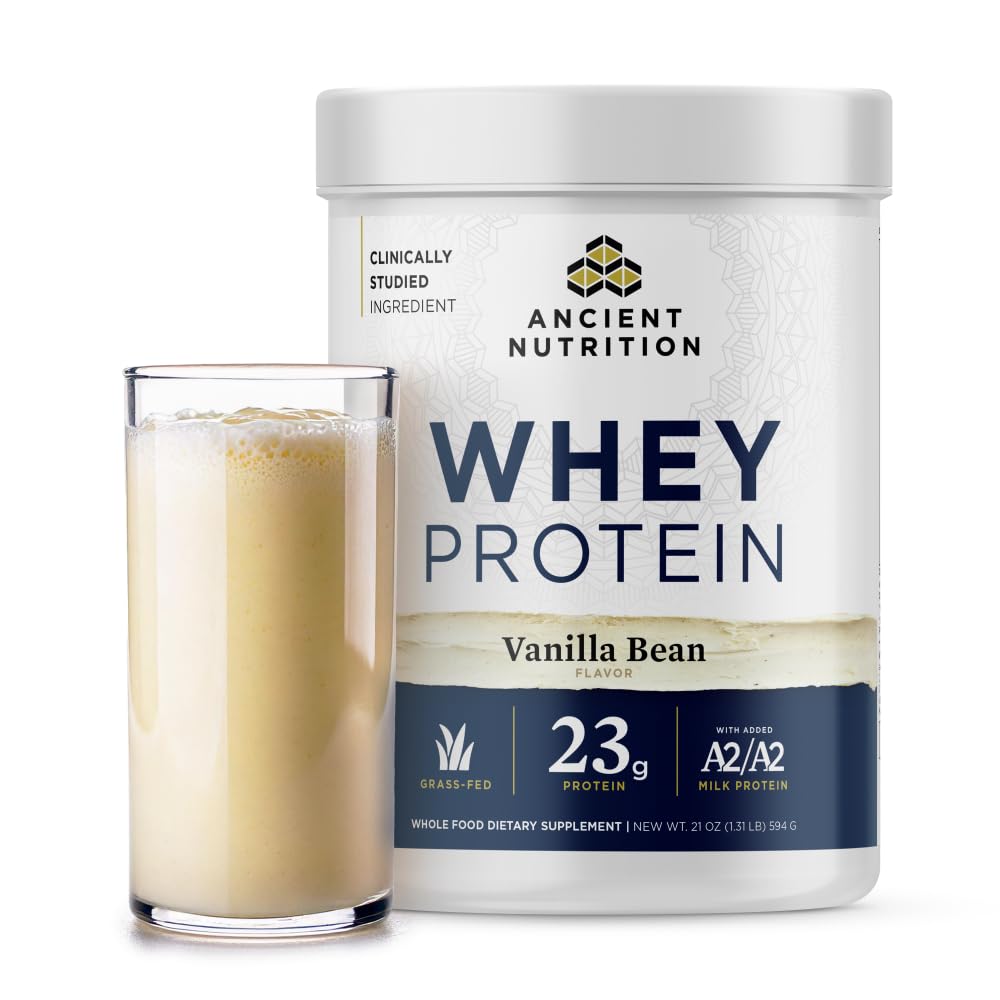 Αρχαία διατροφή Grass Fed πρωτεΐνη ορού γάλακτος, Vanilla Bean, 23g πρωτεΐνη, 20 σέρβις, υδρολυμένα κολλαγόνο πεπτίδια, οργανική πρωτεΐνη γάλακτος A2/A2