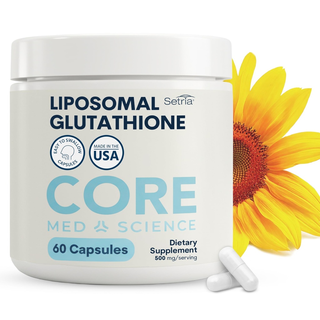 Core Med Science Liposomal Glutathionone Supplement (500mg, 60 κάψουλες) - Pure Reduced Setria with Phospholipid Complex - Αντιοξειδωτικό συμπλήρωμα για την ενέργεια, την υγεία του εγκεφάλου, το δέρμα και το συκώτι