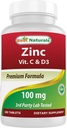 Best Naturals Ψευδάργυρος 100 mg με βιταμίνη C & D3 180 δισκία Χωρίς γλουτένη και μη ΓΤΟ