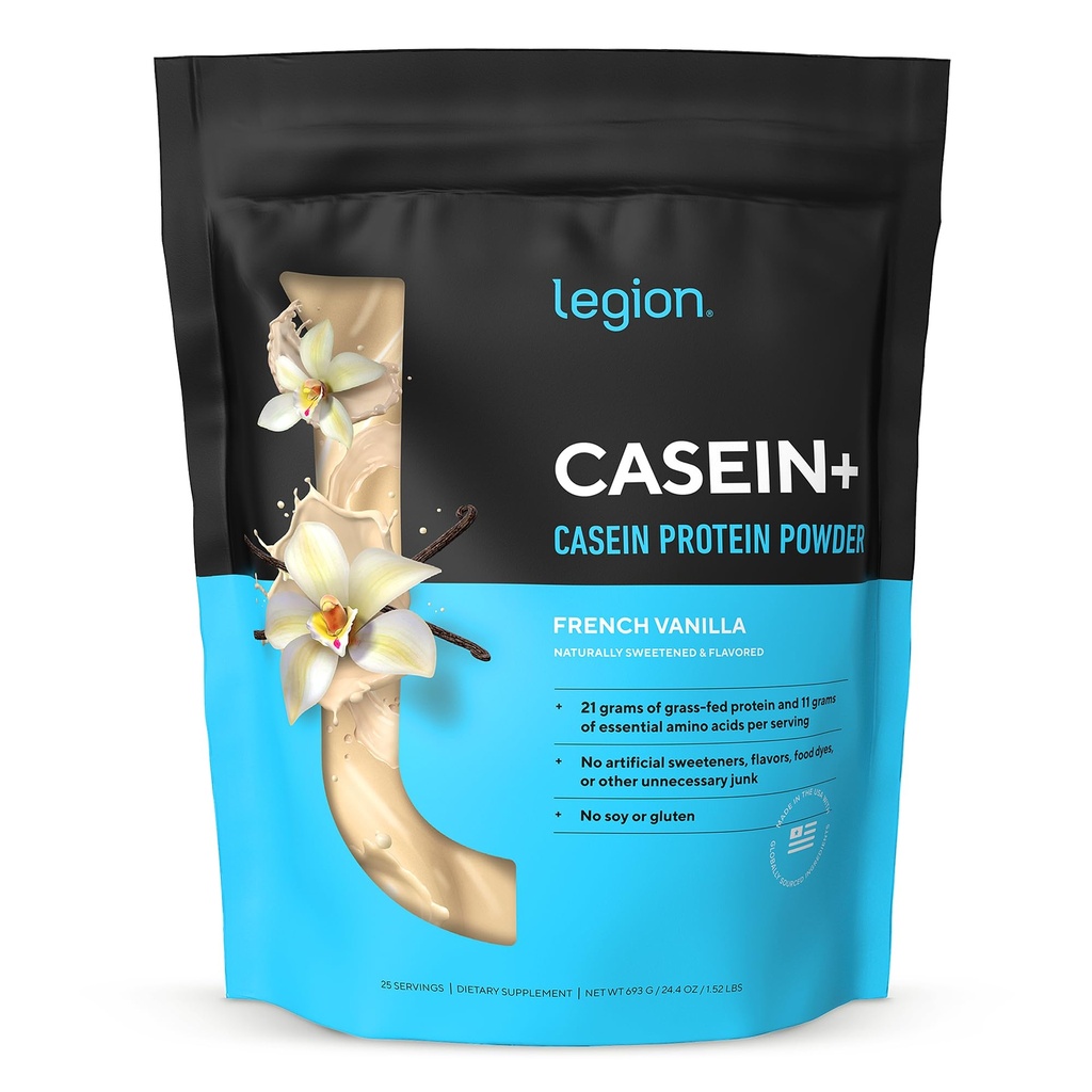 LEGION Casein Protein Powder (Γαλλική Βανίλια) - Slow-Release Micellar Casein Protein Powder - Μη ΓΤΟ, Χωρίς Γλουτένη & Φυσικά Γλυκασμένη σκόνη από Grass-Fed Αγελάδες (25 εξυπηρετούν)