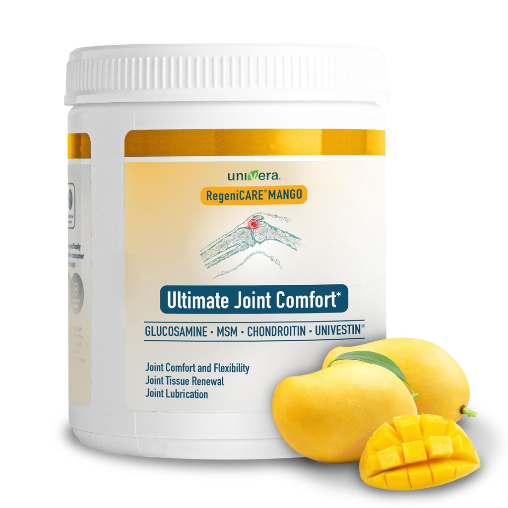 Univera RegeniCARE Canister, Γλυκοζαμίνη, Χονδροϊτίνη, MSM, Univestin, Αποκαθιστά το Cartilage, υποστηρίζει την κοινή άνεση + κινητικότητα + Ευελιξία, 30-Ημέρες προσφοράς (Mango Γεύση)