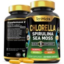 Συμπλήρωμα Chlorella για άνδρες και γυναίκες - 7in1 Φόρμουλα με Spirulina, Sea Moss, Chlorophyl, Gotu Kola, Boswellia & Bacopa - Ανοσολογική Υποστήριξη - Πλούσια σε θρεπτικά συστατικά, Βιταμίνες - 120 κάψουλες