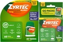 Zyrtec 24 Ωρολογιακά δισκία ανακούφισης, Εσωτερική και Εξωτερική Αλλεργία Ιατρική με 10 mg Cetirizine HCl ανά αντιισταμινικό δισκίο, Bundle Pack, 60 ct + 3 ct Travel Packs, 63 Count