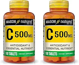 MASON ΦΥΣΙΚΗ Βιταμίνη C 500 mg - Υποστηρίζει Υγιές ανοσοποιητικό σύστημα, Αντιοξειδωτικό και Ουσιαστικό θρεπτικό συστατικό, 100 δισκία (πακέτο του 2)