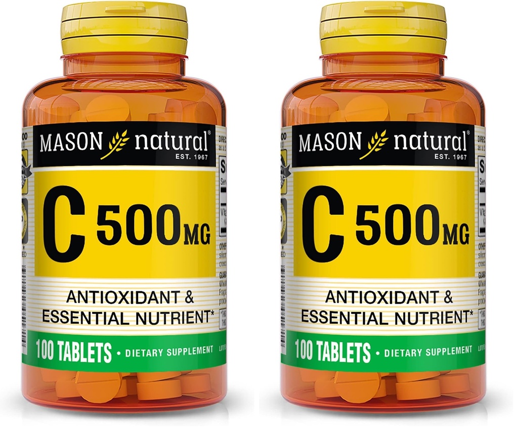 MASON NATURAL Vitamin C 500 mg - Supports Healthy Immune System, Antioxidant and Essential Nutrient, 100 Tablets (Pack of 2)