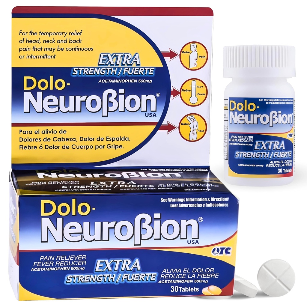 Dolo Neurobion 30 δισκία - Πόνο Reliever, Πυρετός Reucer, Επιπλέον δύναμη, Fuerte, Alivia el Dolor, Reduce la Fiebre