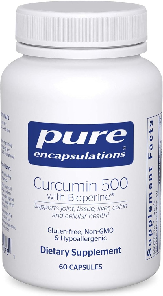 Curcumin 500 με Bioperine - συμπλήρωμα αντιοξειδωτικών για την υποστήριξη αρθρώσεων, ιστού, ήπατος, παχέος εντέρου και κυτταρίτιδας * - με κουρκουμίνη & βιοπερίνη - 60 κάψουλες