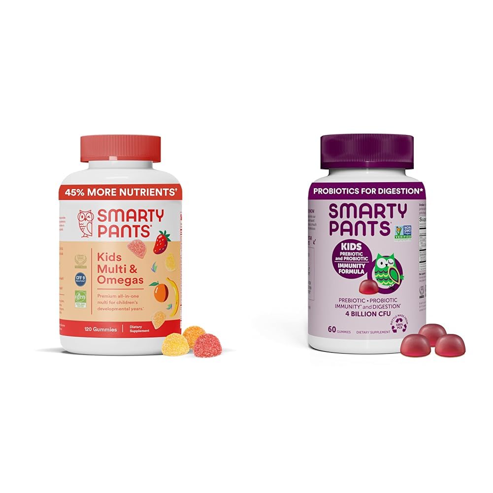 SmartyPants Kids Multivitamin Gummies and Probiotic Immion Bundle: Omega 3 Fish Oil (EPA/DHA), Vitamin D3, C, Vitamin B12, B6, Digestive & Immune Support Supplement (30 Day Supply)