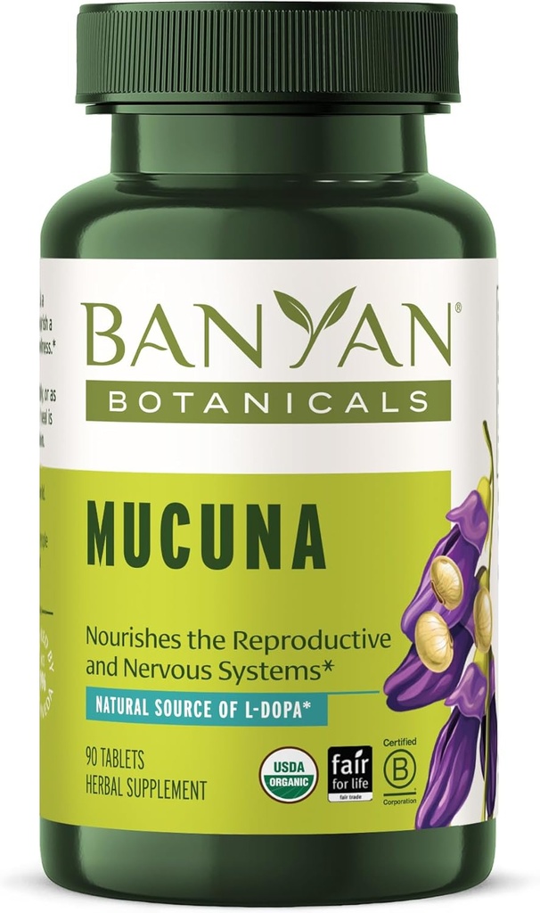 Banyan Botanicals Mucuna Pruriens – Βιολογικό Βότανο Tablet Ενεργοποιώντας, Υποστηρίζει Υγιή Νευρικά & Αναπαραγωγικά Συστήματα* – Φυσική Πηγή L- Dopa – 90 Δισκία – Μη- ΓΤΟ Βιώσιμα Πηγή Vegan