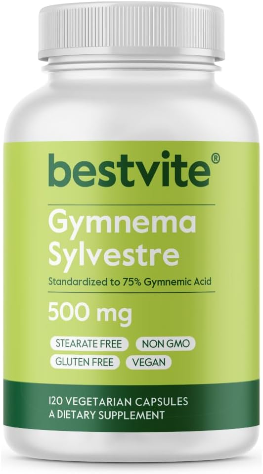 BESTVITE Gymnema Sylvestre 500mg (120 κάψουλες χορτοφάγων) - Τυποποιημένο σε 75% Γυμναστικό Οξύ - Χωρίς Stearates - Χωρίς Fillers - Δεν Flow Agents- Vegan - Μη ΓΤΟ - Χωρίς γλουτένη