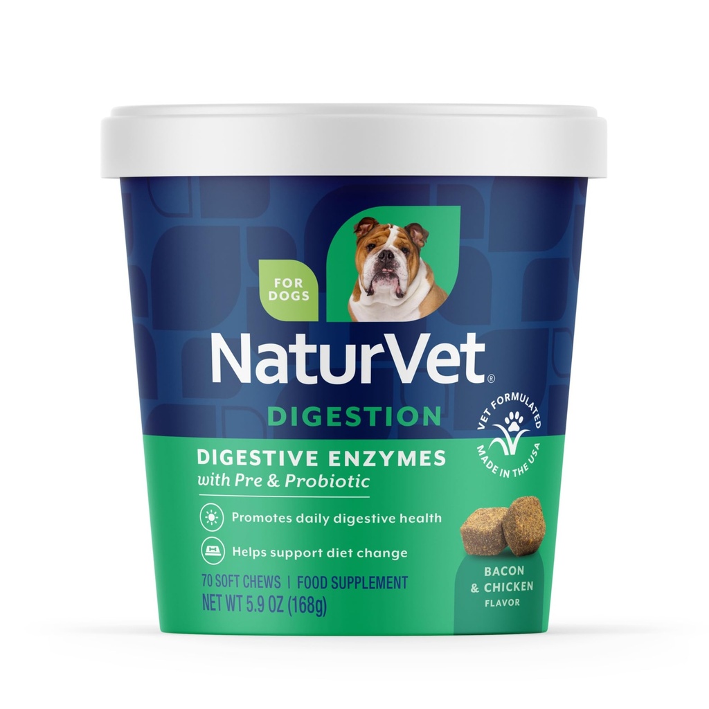NaturVet – Digestive Ένζυμα - Plus Προβιοτικά & Πρεβιοτικά – Βοηθά στην Υποστήριξη της Διατροφής Αλλαγή & Μια Υγιεινή Πειθιστική Φυλλαδική – για σκύλους (Soft Chews, 70 Count)