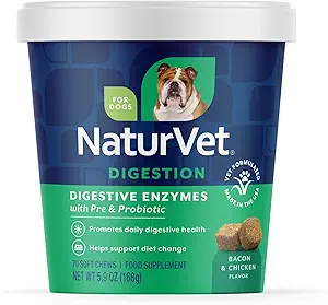 NaturVet – Digestive Ένζυμα - Plus Προβιοτικά & Πρεβιοτικά – Βοηθά στην Υποστήριξη της Διατροφής Αλλαγή & Μια Υγιεινή Πειθιστική Φυλλαδική – για σκύλους (Soft Chews, 70 Count)