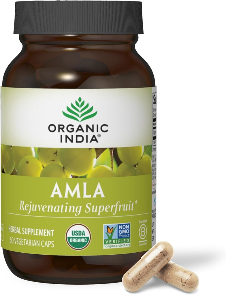 ORGANIC INDIA Amla Capsules Organic - Indian Gooseberry Herbal Vitamin Supplement, Amla Supplement, Immune Support, Vegan, Gluten-Free, Ayurvedic, Antioxidant, Non-GMO - 60 Capsules