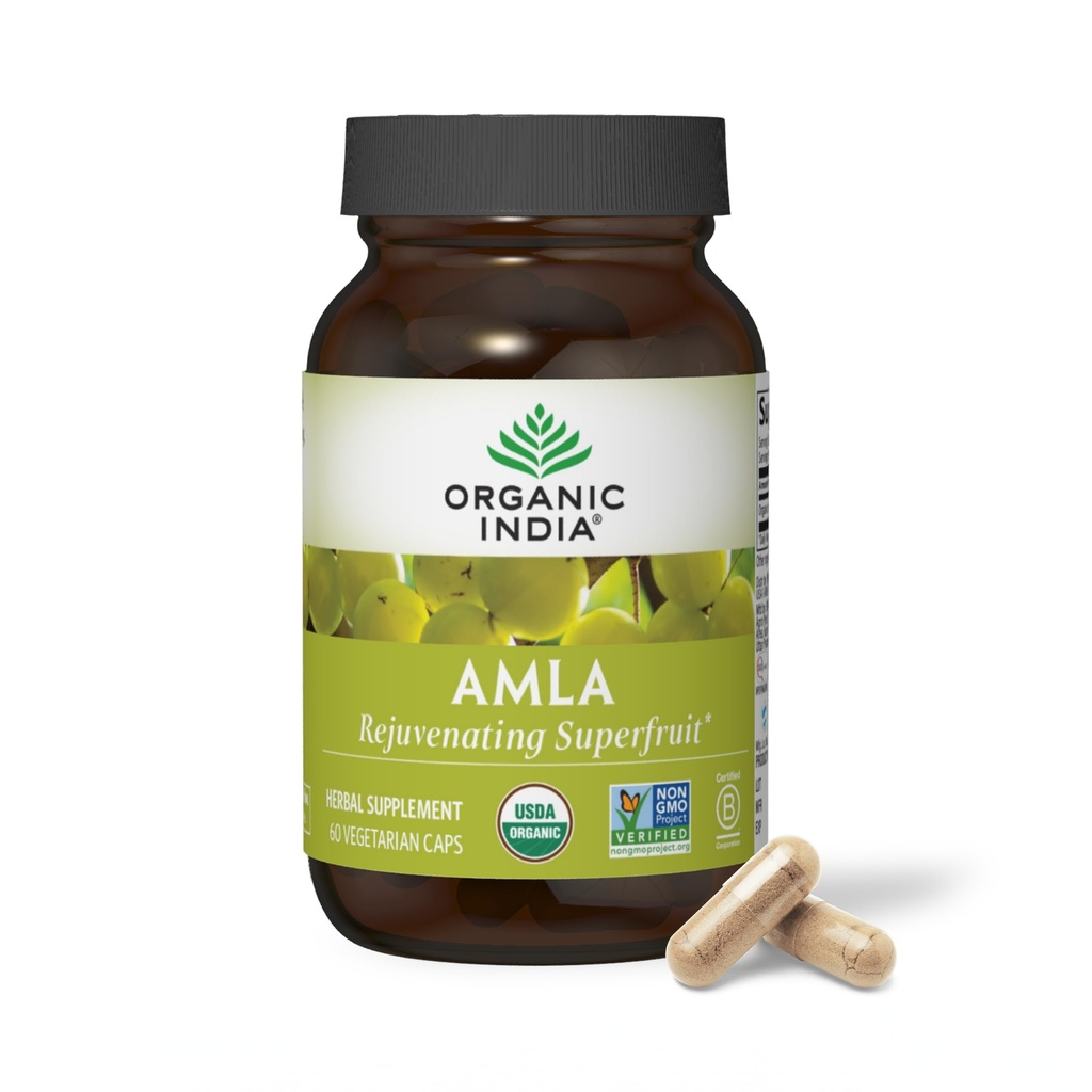Organic india Amla Κάψουλες Βιολογικές - Ινδικό συμπλήρωμα βοτανικής βιταμίνης Gooseberry, συμπλήρωμα Amla, Ανοσολογική Υποστήριξη, Vegan, Χωρίς γλουτένη, Αγιουρβεντικό, Αντιοξειδωτικό, Μη ΓΤΟ - 60 Κάψουλες