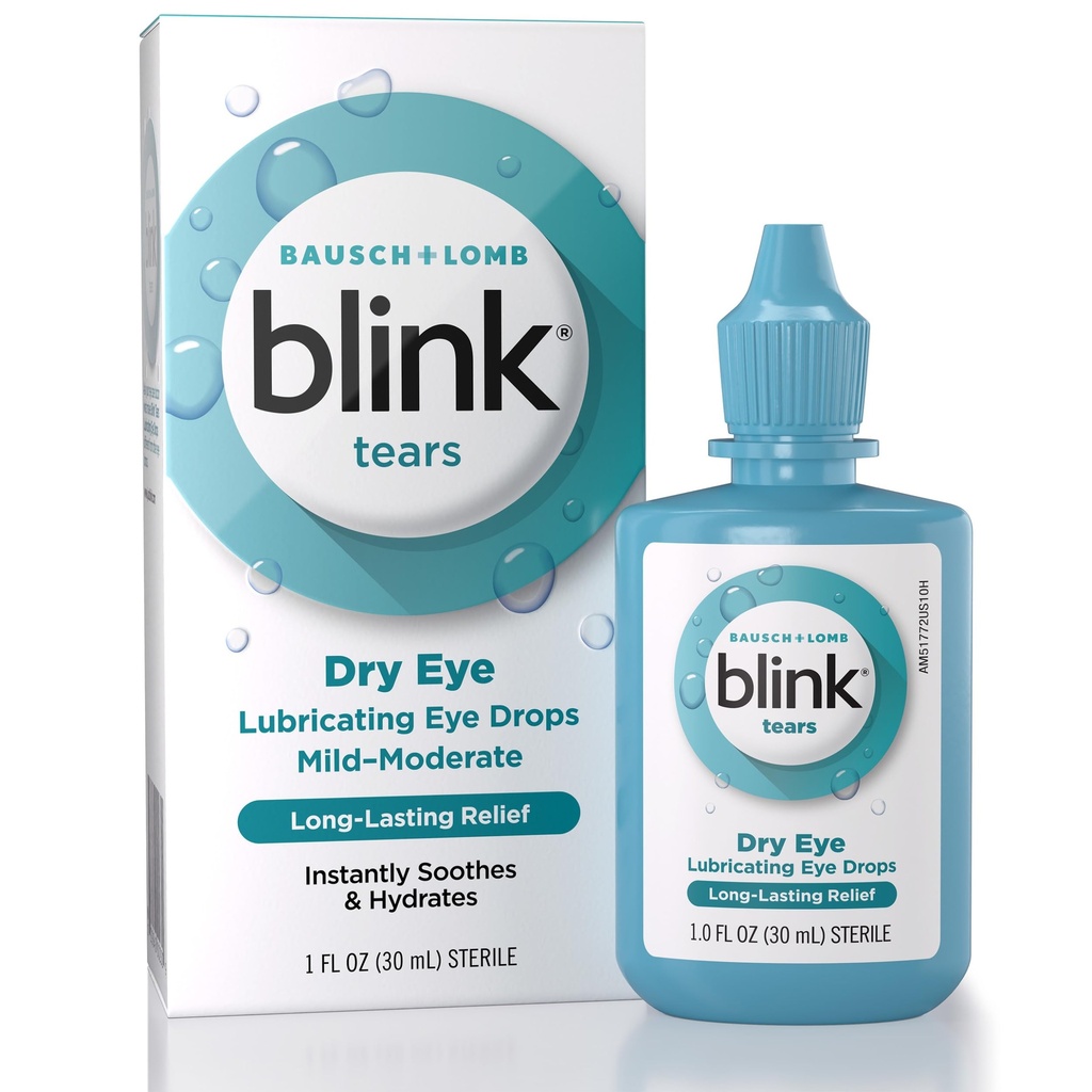 BLINK Δάκρυα Λιπαντικές σταγόνες ματιών, Ενυδατική & Καταπραϋντική για ήπια σε μέτρια ξηρά μάτια, με υαλουρονικό, Μειώνει τη δυσφορία, Μακροχρόνια ενυδάτωση, Καταπραΰνει & Ενυδατώνει, 1 Fl Oz