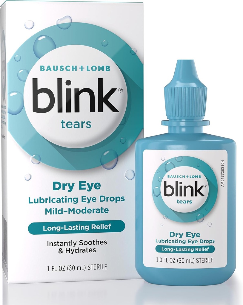 BLINK Tears Lubricating Eye Drops, Moisturizing & Soothing for Mild to Moderate Dry Eyes, with Hyaluronate, Reduces Discomfort, Long-Lasting Hydration, Soothes & Moisturizes, 1 Fl Oz