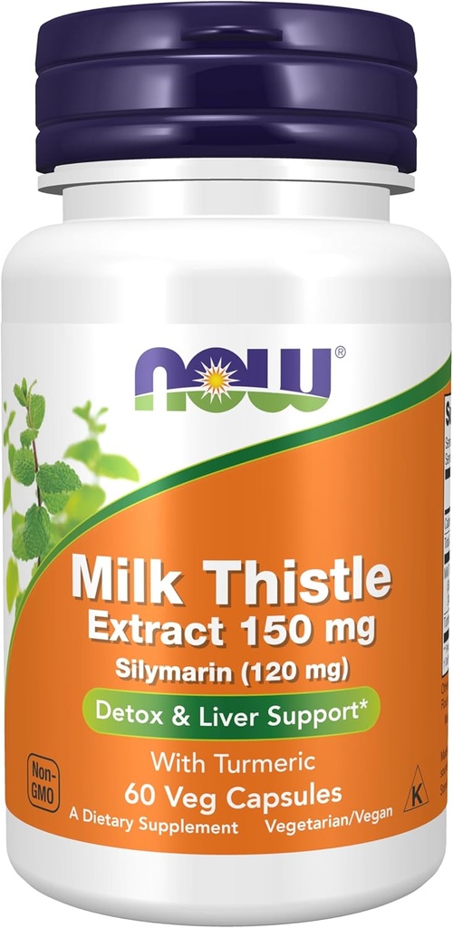 NOW Foods Supplements, Silymarin Milk Thistle Extract 150 mg with Turmeric, Supports Liver Function*, 60 Veg Capsules
